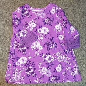 Woman Within Floral Purple/White 3/4 Lace Sleeved Tunic L 18/20
